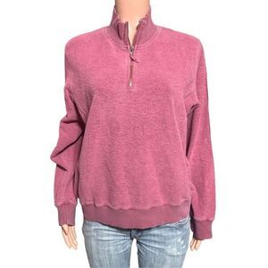 Pulp Women's Long Sleeve Henley Terry Cloth dusty rose Half Zip sweater M